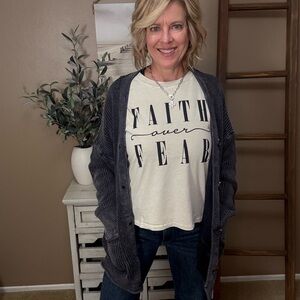 Mineral Washed Cardigan with Graphic Tee